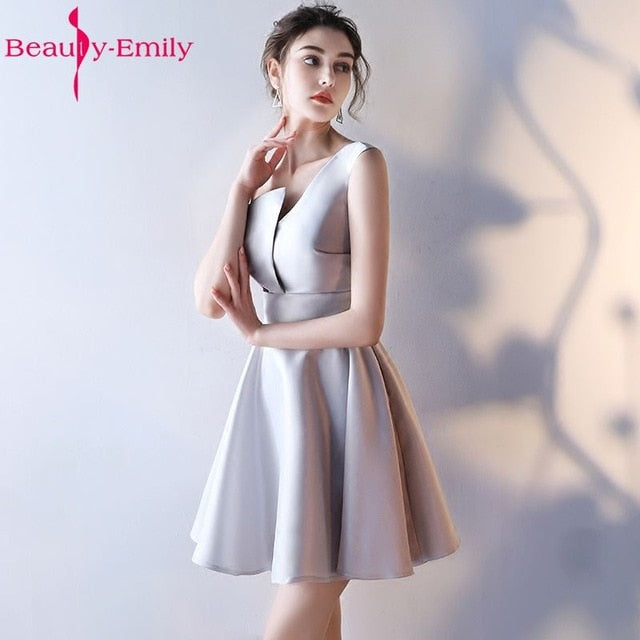 Beauty Emily Champagne A-Line Sexy Short Evening Party Prom Dresses 2019 Girl Dresses Sleeveless Formal Occasion Evening Gowns