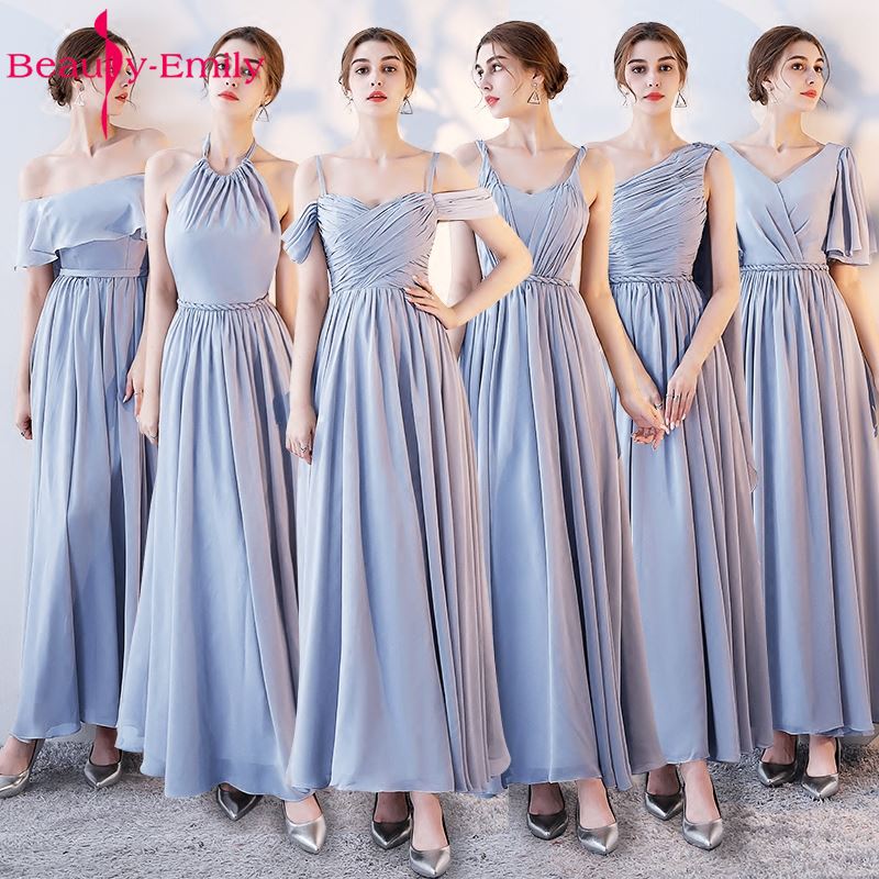 Beauty Emily Light Grey Bridesmaid Dresses 2019 A-line Sweetheart Women Formal Wedding Party Gowns Floor-Length Party Prom Dress