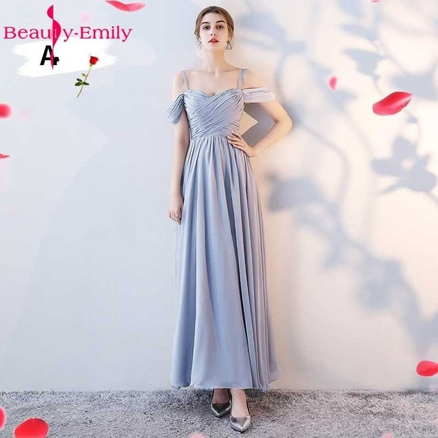 Beauty Emily Light Grey Bridesmaid Dresses 2019 A-line Sweetheart Women Formal Wedding Party Gowns Floor-Length Party Prom Dress