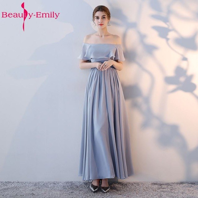 Beauty Emily Light Grey Bridesmaid Dresses 2019 A-line Sweetheart Women Formal Wedding Party Gowns Floor-Length Party Prom Dress