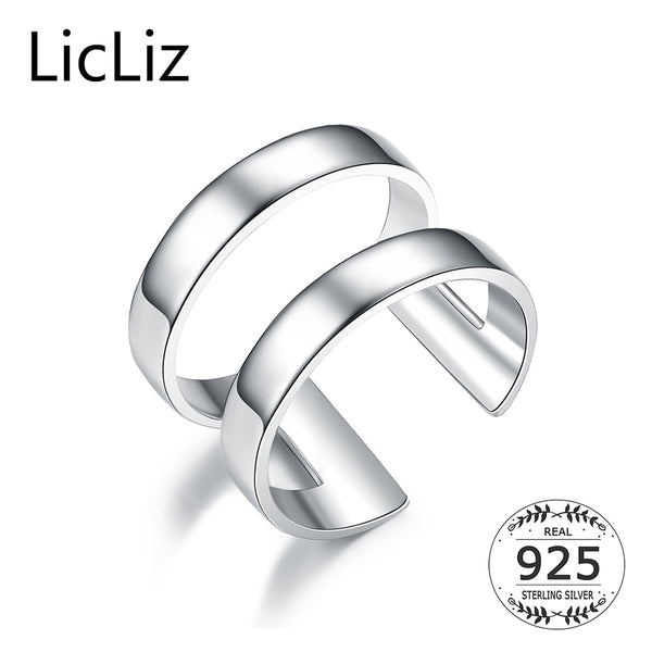 LicLiz 925 Sterling Silver Open Ring Adjustable Double Layers Finger Rings Bands H Solid Ring Plain For Women Men Jewelry LR0305