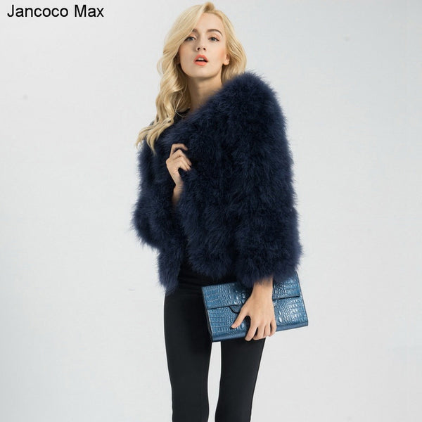 Jancoco Max S1002 Women 2019 Real Fur Coat  Genuine Ostrich Feather Fur Winter Jacket Retail / Wholesale Top Quality