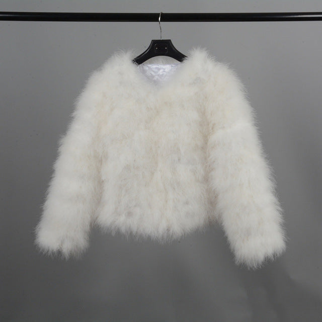 Jancoco Max S1002 Women 2019 Real Fur Coat  Genuine Ostrich Feather Fur Winter Jacket Retail / Wholesale Top Quality