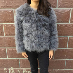 Jancoco Max S1002 Women 2019 Real Fur Coat  Genuine Ostrich Feather Fur Winter Jacket Retail / Wholesale Top Quality