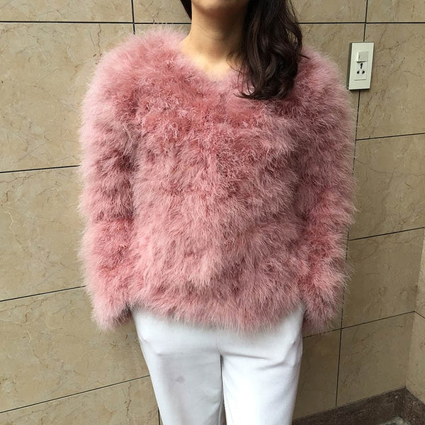 Jancoco Max S1002 Women 2019 Real Fur Coat  Genuine Ostrich Feather Fur Winter Jacket Retail / Wholesale Top Quality