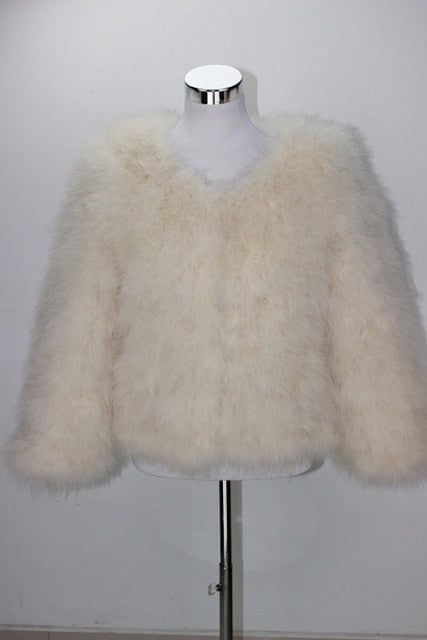 Jancoco Max S1002 Women 2019 Real Fur Coat  Genuine Ostrich Feather Fur Winter Jacket Retail / Wholesale Top Quality