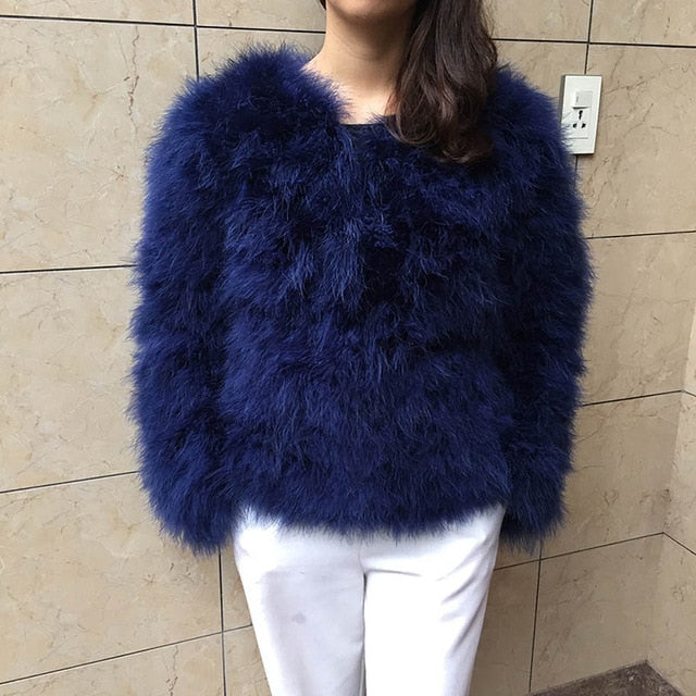 Jancoco Max S1002 Women 2019 Real Fur Coat  Genuine Ostrich Feather Fur Winter Jacket Retail / Wholesale Top Quality