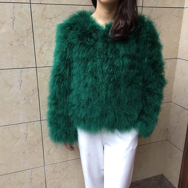 Jancoco Max S1002 Women 2019 Real Fur Coat  Genuine Ostrich Feather Fur Winter Jacket Retail / Wholesale Top Quality