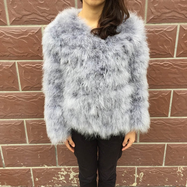 Jancoco Max S1002 Women 2019 Real Fur Coat  Genuine Ostrich Feather Fur Winter Jacket Retail / Wholesale Top Quality