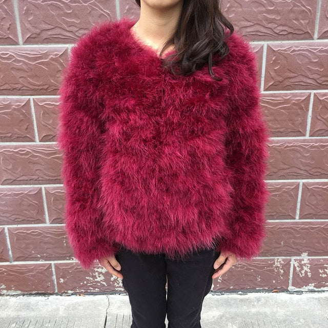 Jancoco Max S1002 Women 2019 Real Fur Coat  Genuine Ostrich Feather Fur Winter Jacket Retail / Wholesale Top Quality