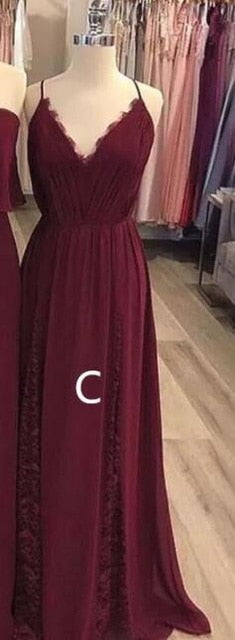 Wholesale Dark Red Chiffon Long Bridesmaid Dresses For Women 2019 Spaghetti Trap 3 Styles A Line Maid Of Honor Dress Party Gowns