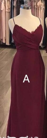 Wholesale Dark Red Chiffon Long Bridesmaid Dresses For Women 2019 Spaghetti Trap 3 Styles A Line Maid Of Honor Dress Party Gowns