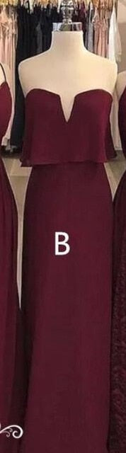 Wholesale Dark Red Chiffon Long Bridesmaid Dresses For Women 2019 Spaghetti Trap 3 Styles A Line Maid Of Honor Dress Party Gowns