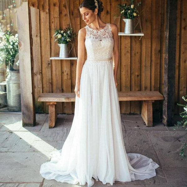 Vestidos De Novia Chiffon Beach Vintage Boho Lace Cheap Wedding Dress 2017 Robe De Mariage Bridal Gown Casamento Imported-china