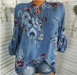 Women Summer Blouse Shirts 2019 New Long Sleeve Floral Printing V Neck Loose Tops Shirts Casual Blusas Plus Size 5XL