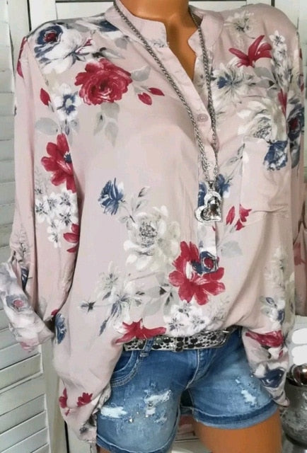 Women Summer Blouse Shirts 2019 New Long Sleeve Floral Printing V Neck Loose Tops Shirts Casual Blusas Plus Size 5XL