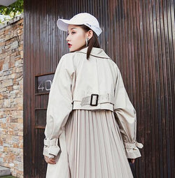 British style Long Sleeves spring summer Thin  coats women"s Long sleeve windbreaker pleated overcoats abrigo mujer