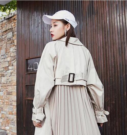 British style Long Sleeves spring summer Thin  coats women"s Long sleeve windbreaker pleated overcoats abrigo mujer