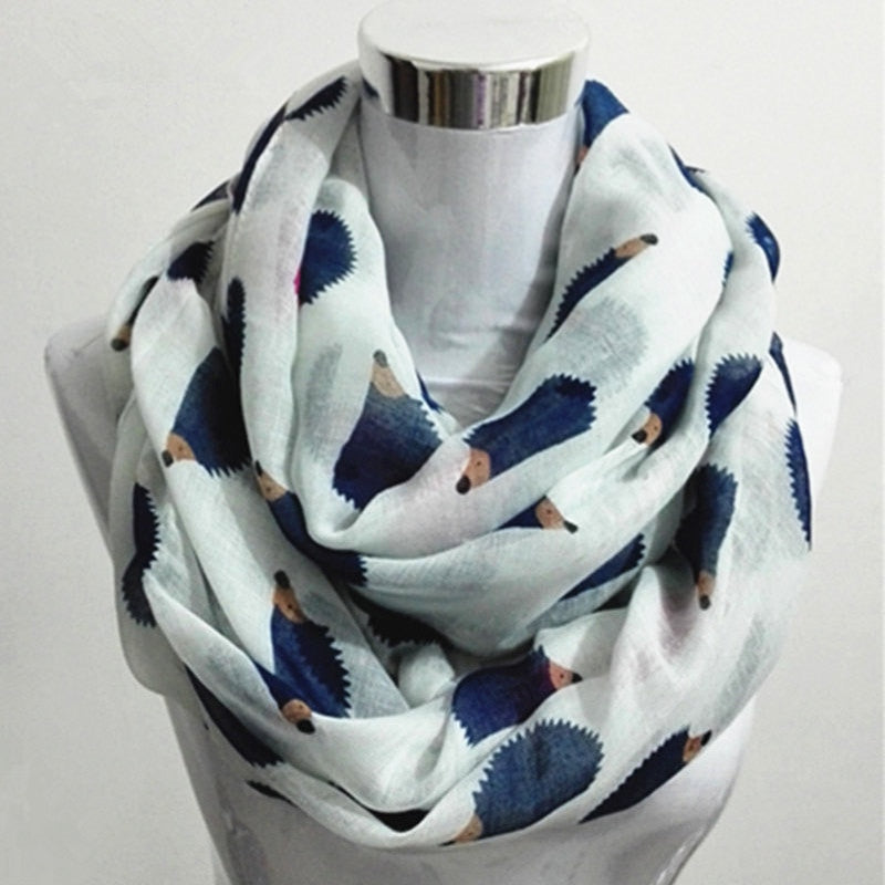 New Women Ladies Fashion Viscose Cotton Hedgehog Print infinity scarf Fashion Animal Scarves Loop scarves ring scarf for women