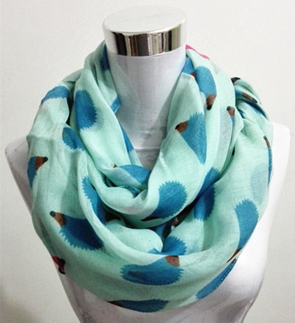 New Women Ladies Fashion Viscose Cotton Hedgehog Print infinity scarf Fashion Animal Scarves Loop scarves ring scarf for women