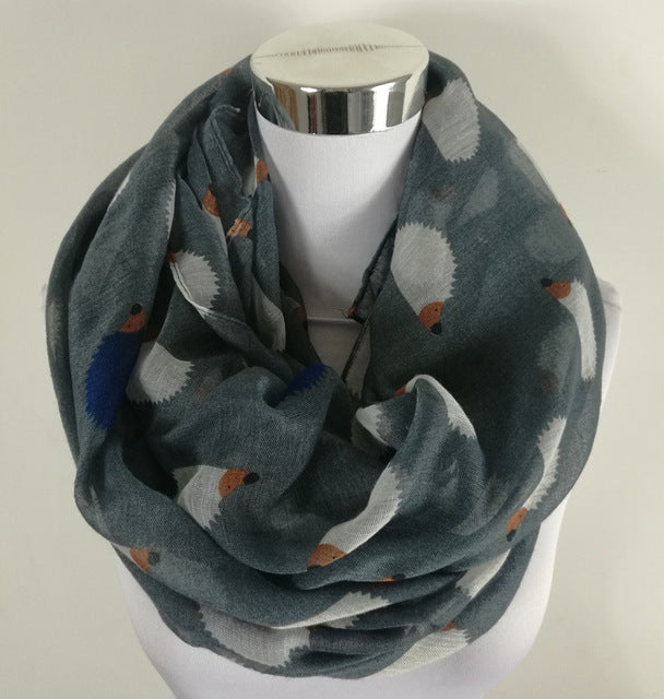 New Women Ladies Fashion Viscose Cotton Hedgehog Print infinity scarf Fashion Animal Scarves Loop scarves ring scarf for women