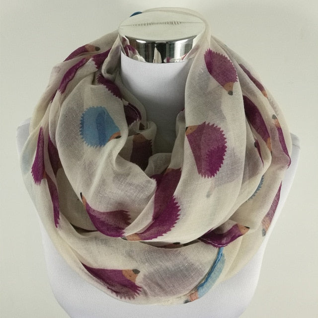 New Women Ladies Fashion Viscose Cotton Hedgehog Print infinity scarf Fashion Animal Scarves Loop scarves ring scarf for women