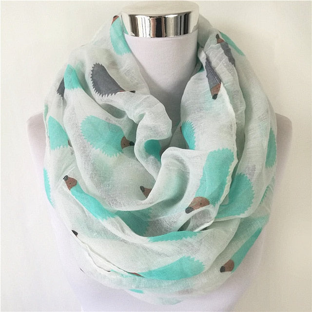 New Women Ladies Fashion Viscose Cotton Hedgehog Print infinity scarf Fashion Animal Scarves Loop scarves ring scarf for women