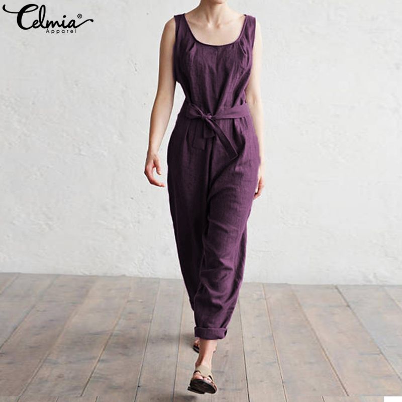 Celmia Elegant  Women Jumpsuit 2019 Summer Office Lady Harem Pants Casual Loose Sleeveless Rompers Plus Size Overalls