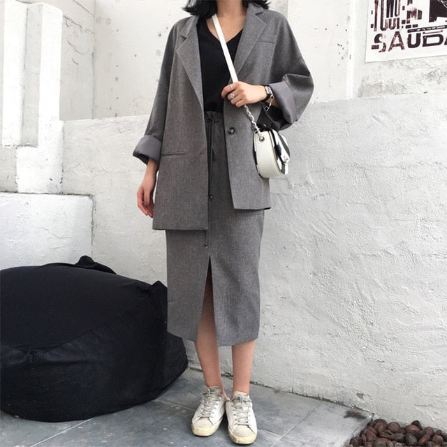 Suit female 2019 autumn new temperament casual loose long suit jacket trousers solid color elegant fashion two-piece set