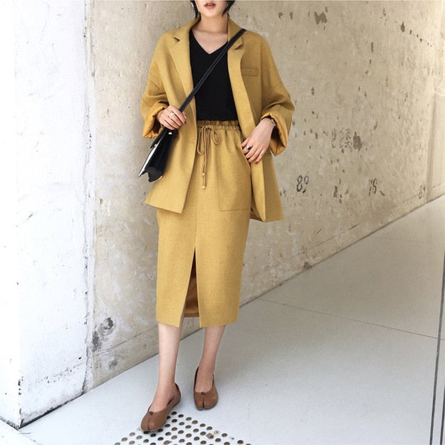 Suit female 2019 autumn new temperament casual loose long suit jacket trousers solid color elegant fashion two-piece set