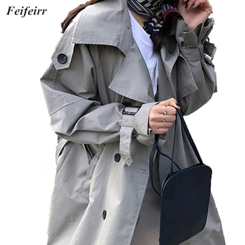 Abrigos Spring Autumn 2018 Korean Fashion Double Breasted Mid-long Trench Coat Mujer Loose large size Windbreak Outwear