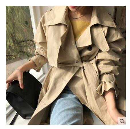 Abrigos Spring Autumn 2018 Korean Fashion Double Breasted Mid-long Trench Coat Mujer Loose large size Windbreak Outwear