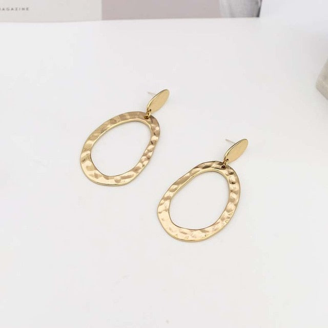 Legenstar 2019 New Fashion Hammered Earring For Womens Gold Color Meatal Jewelry Alloy Geometric Hoop Statement Earrings