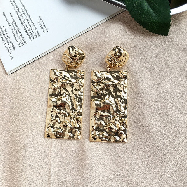 Legenstar 2019 New Fashion Hammered Earring For Womens Gold Color Meatal Jewelry Alloy Geometric Hoop Statement Earrings