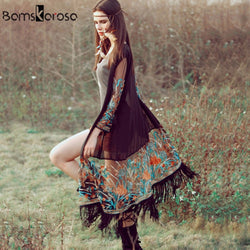 Bamskarosa Bohemian Style 2019 Summer Kimono Cardigan Casual Fashion Boho Hippie Embroidery Tassel Ladies Shirts Women Tops