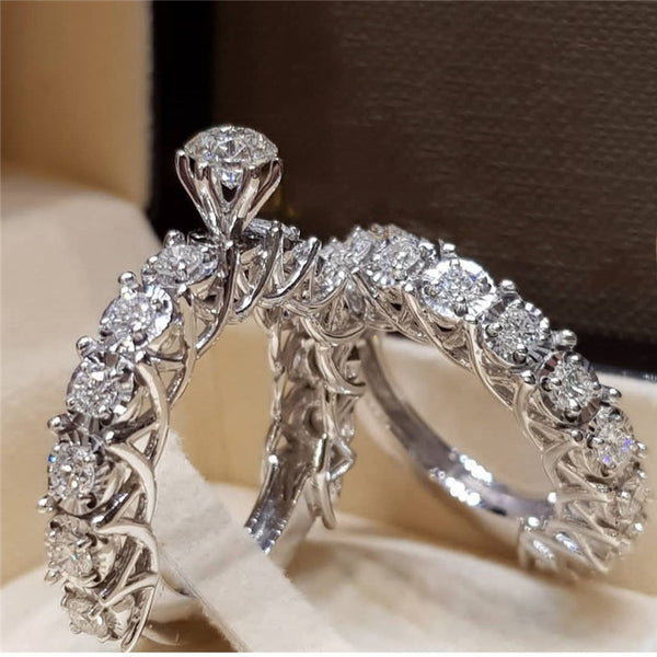 NEWBUY 2019 Trendy Clear Cubic Zirconia Wedding Ring For Women Silver Color Ring Female Party Jewelry Accessories