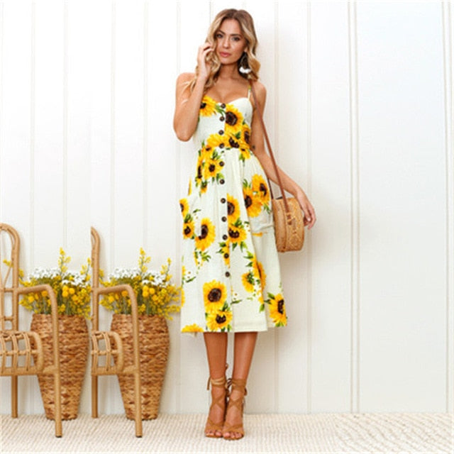 Slip Summer Dress Women 2019 Strap Floral Print Dot Long Beach Vestidos Female Sundress Sexy Casual Loose Elegant Ladies Dresses