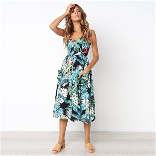 Slip Summer Dress Women 2019 Strap Floral Print Dot Long Beach Vestidos Female Sundress Sexy Casual Loose Elegant Ladies Dresses