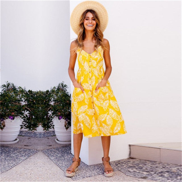 Slip Summer Dress Women 2019 Strap Floral Print Dot Long Beach Vestidos Female Sundress Sexy Casual Loose Elegant Ladies Dresses