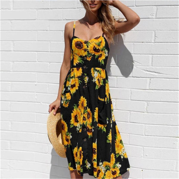 Slip Summer Dress Women 2019 Strap Floral Print Dot Long Beach Vestidos Female Sundress Sexy Casual Loose Elegant Ladies Dresses