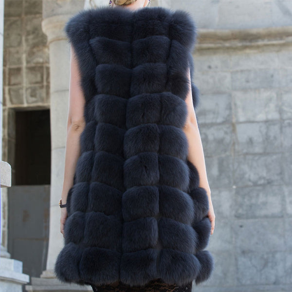 New natural fox fur ladies fur vest, long round neck fashion warm vest Factory direct  customizable 2019