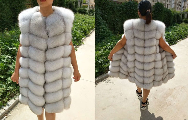 New natural fox fur ladies fur vest, long round neck fashion warm vest Factory direct  customizable 2019