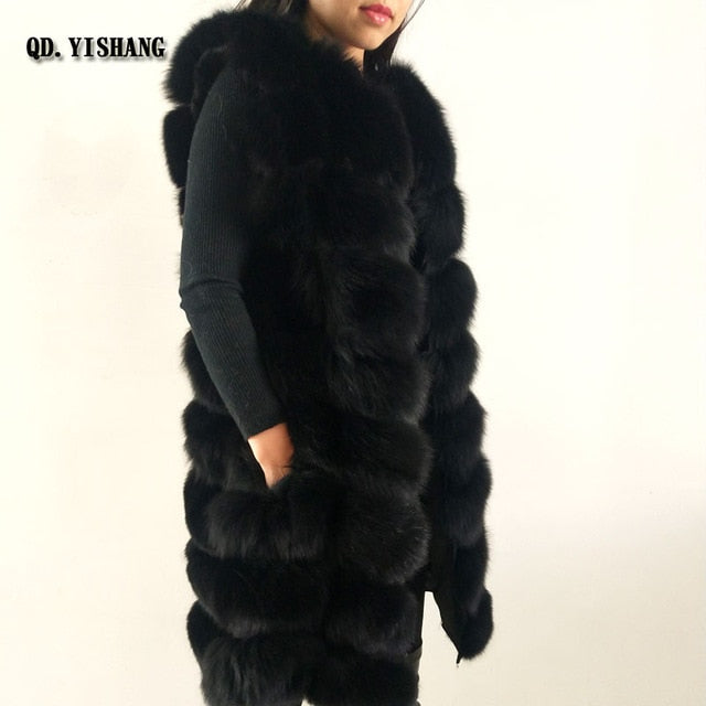 New natural fox fur ladies fur vest, long round neck fashion warm vest Factory direct  customizable 2019