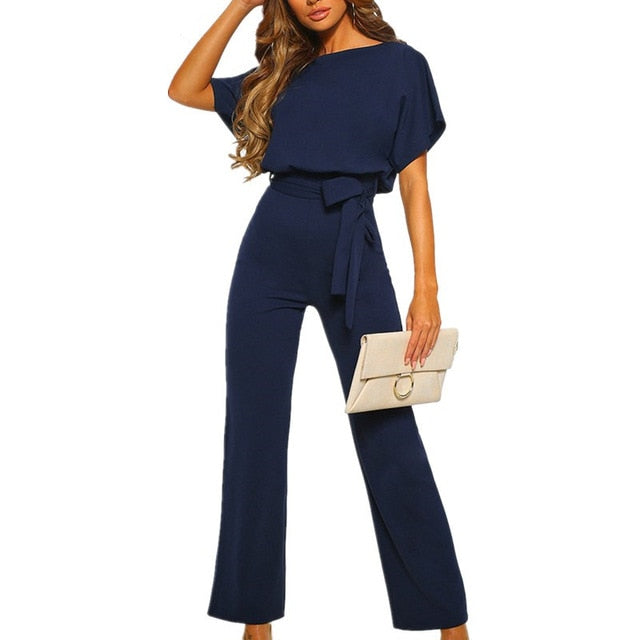 Elegant Office Lady Casual Womens Romper Short Sleeve Lace Women Overalls Long Pants 2019 Summer Female Frenulum Jumpsuits