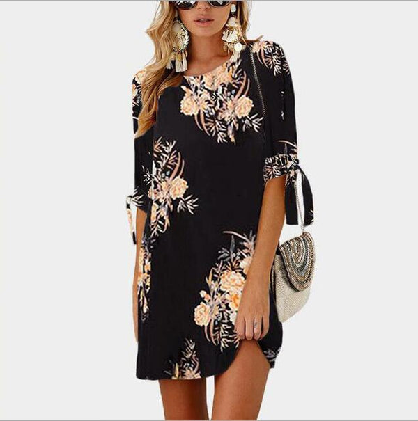 Plus Size 5XL Women Summer Dress Boho Style Floral Print Chiffon Beach Dress Tunic Sundress Loose Mini Party Dress Vestidos