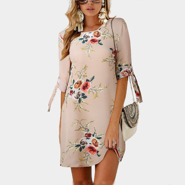 Plus Size 5XL Women Summer Dress Boho Style Floral Print Chiffon Beach Dress Tunic Sundress Loose Mini Party Dress Vestidos