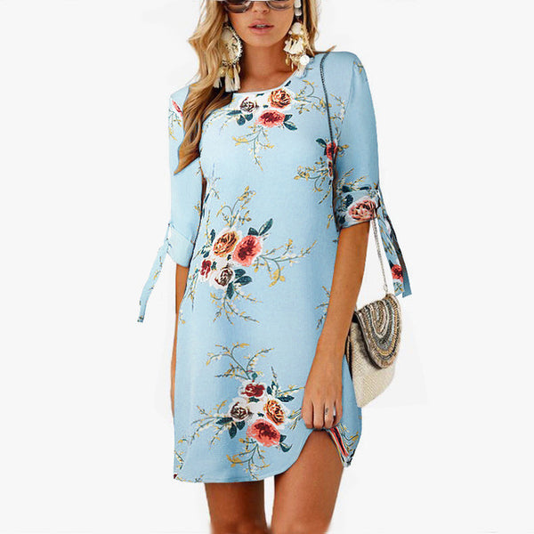 Plus Size 5XL Women Summer Dress Boho Style Floral Print Chiffon Beach Dress Tunic Sundress Loose Mini Party Dress Vestidos