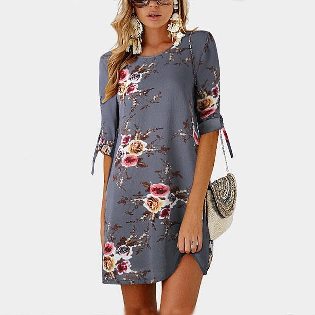 Plus Size 5XL Women Summer Dress Boho Style Floral Print Chiffon Beach Dress Tunic Sundress Loose Mini Party Dress Vestidos