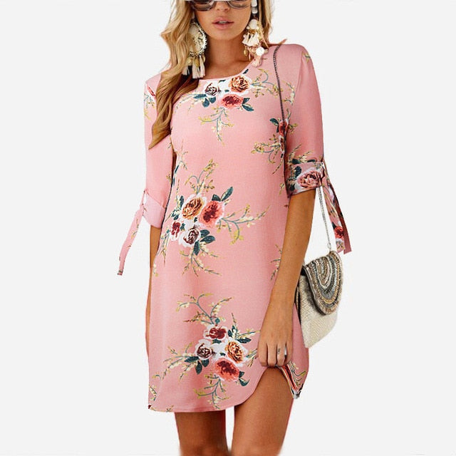 Plus Size 5XL Women Summer Dress Boho Style Floral Print Chiffon Beach Dress Tunic Sundress Loose Mini Party Dress Vestidos