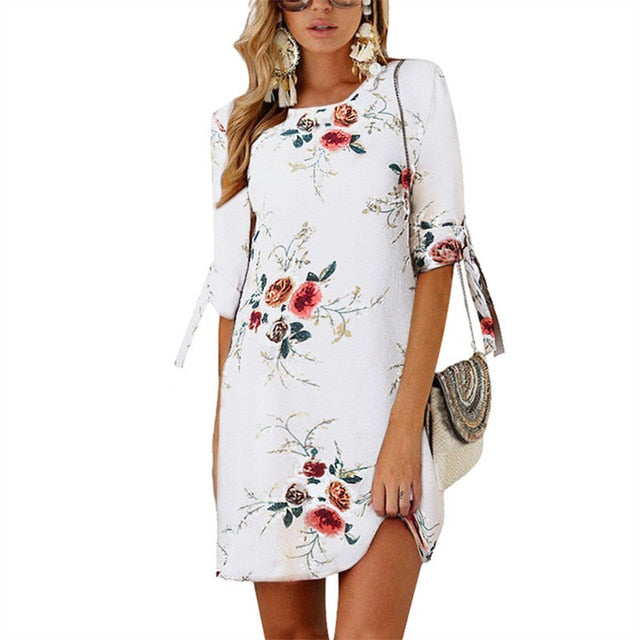 Plus Size 5XL Women Summer Dress Boho Style Floral Print Chiffon Beach Dress Tunic Sundress Loose Mini Party Dress Vestidos